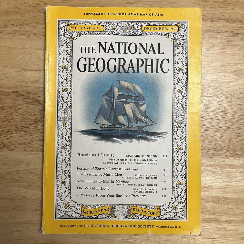 Vintage National Geographic December 1959 Russia President New Guinea Bali Dolls
